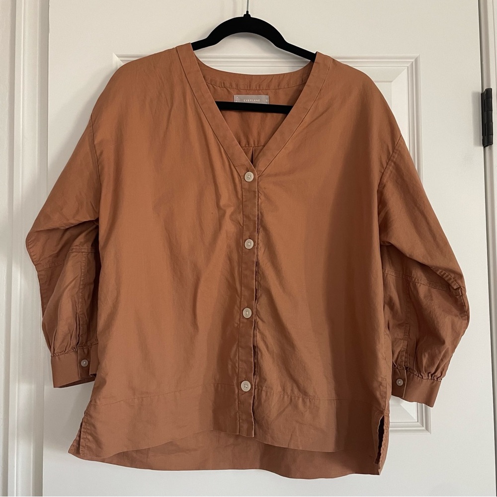 Everlane The Silky Lantern Orange Button-Up Top 6